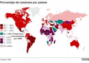 Mapa de la cesárea en el mundo